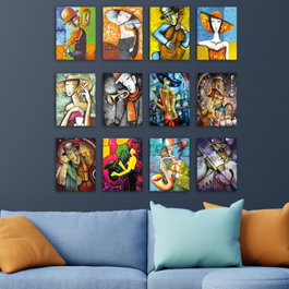 Wallity Set de 12 Cuadros Decorativos en MDF Multicolor 20 x 15 cm